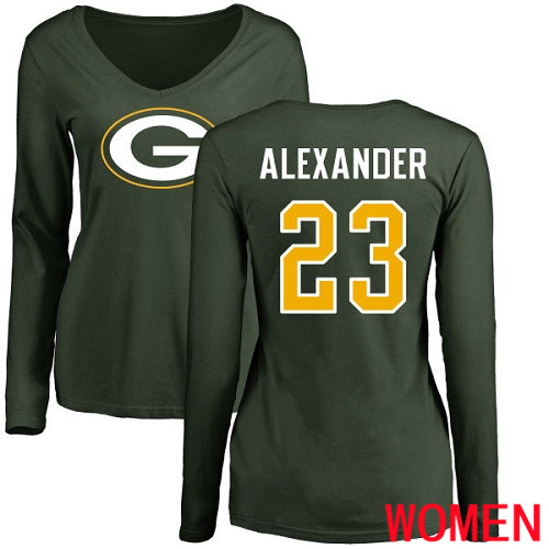 Green Bay Packers Green Women #23 Alexander Jaire Name And Number Logo Nike NFL Long Sleeve T Shirt->women nfl jersey->Women Jersey